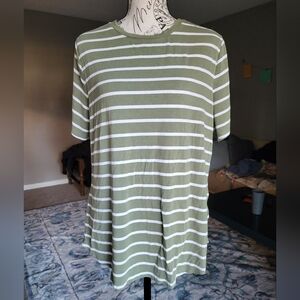 Old Navy Olive Green & White Striped Short Sleeve Tee